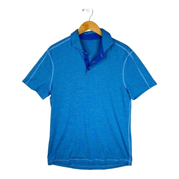 Lululemon Bright Aqua Blue Short Sleeve Performance Casual Polo Mens Size Large - Picture 1 of 7